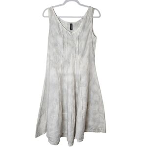 Inizio Italian Linen A-line Fit & Flare Midi Dress Size M White & Gray Tie Dye